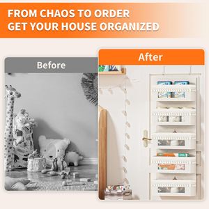 5 Tier Over The Door Organizer <b>Storage</b> <b>Rack</b> With Clear Window Beige Linen Hanging Closet Organizer For Baby Products Toiletries - Product Image 4