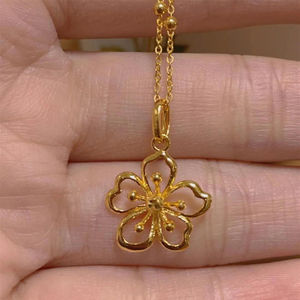Cherry Blossom Necklace Gold Plated Flower Pendant Clavicle Chain Women's Everyday Wear 10cm Extended Chain XL-067 - Product Image 4