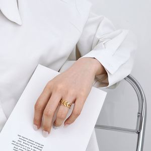Dylam <b>Dainty</b> 18K Gold Plated Non Tarnish 925 Silver 5A Zirconia Peace Branches Leaf Shape <b>Rings</b> Jewelry for Daily Wear - Product Image 3