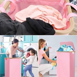 Cesto de Ropa Delgado de 75L con Bolsa Extraíble y Asas de Bambú, Plegable, para Ropa Sucia, con Tapa - Product Image 3