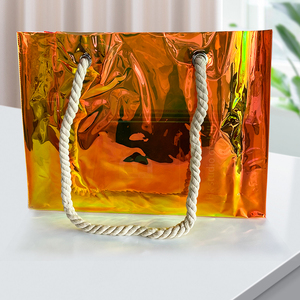 Sac de plage en corde de chanvre holographique en PVC tendance, sac fourre-tout transparent irisé pour les voyages, les cadeaux, le rangement, les courses - Product Image 6