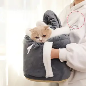 Pet Warm Carrier Bag Small Cat Dogs Backpack Winter Warm Carrying Plush Pets Cage Walking Travel Kitten Hanging Chest Bag