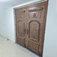 Porte d'entrée à double battant en cuivre antique sculpté à la main, style artisanal, isolation thermique, pour villa de luxe