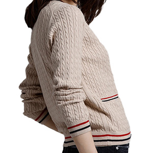 Cardigan en tricot 100 % coton pour <span class=keywords><strong>femme</strong></span>, personnalisé, col en V, boutonné, maille torsadée, haute qualité 12GG, collection Printemps-Automne, OEM, vente en gros - Product Image 4