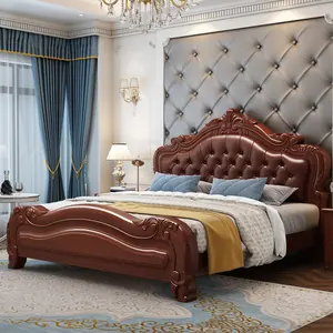 Letto matrimoniale in legno massello di alta qualità in stile tradizionale di lusso con letto King Size per mobili da camera da letto - Product Image 1