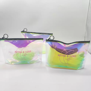 Sac de toilette à fermeture éclair en gros, sac de voyage imperméable pour pinceaux de maquillage, logo personnalisé, PVC holographique, sacs de toilette transparents pour femmes - Product Image 3