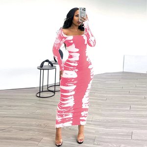Vêtements d'été pour femmes <span class=keywords><strong>Robe</strong></span> <span class=keywords><strong>Robe</strong></span> Maxi à manches longues Impression élastique Sexy Party Night Club Bodycon Streetwear Casual Dresses - Product Image 3