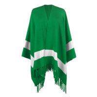 Fabricant de chandail de sororité Cape en tricot personnalisé pour femmes chandail jacquard à rayures et à pompons en acrylique à la mode poncho d'enveloppement