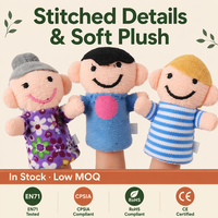 Boneka Jari Keluarga Bahan Plush Lembut 6 Karakter Boneka Anak untuk Mainan Ulang Tahun Pereda Stres Hadiah Kelas MOQ Rendah