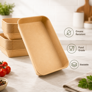 Barquettes alimentaires en papier biodégradables, kraft naturel, jetables, petites barquettes en carton kraft écologiques pour événements de restauration, plats à emporter - Product Image 1