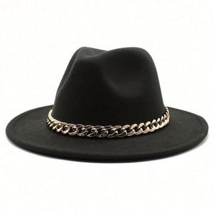 Sombreros Fedora de Ala Ancha para Mujer al por Mayor, Sombreros Fedora de Poliéster Baratos en 27 Colores Sólidos con Cadena - Product Image 2