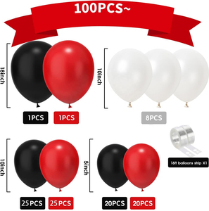 100 pièces de décoration pour la Saint-Valentin, mariage, <span class=keywords><strong>anniversaire</strong></span>, fête, <span class=keywords><strong>guirlande</strong></span> d'arche de ballons en latex <span class=keywords><strong>rouge</strong></span>, blanc et noir - Product Image 1