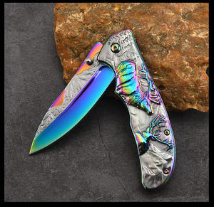 Azul amarillo Arco Iris negro gris en stock para alivio de pequeña cantidad Animal salvaje ciervo patrón 3,5 "azul impreso hoja cuchillo de bolsillo - Product Image 3