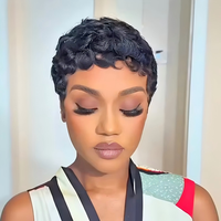 Perruque Chioma en vente en gros, perruque courte bouclée fabriquée à la machine, noir naturel, 100% cheveux humains vierges