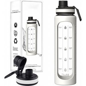 Bouteille d'eau en verre borosilicate de 1000 ml avec manchon en silicone, sans BPA, à large ouverture, étanche, compatible lave-vaisselle, sans danger pour les aliments, réutilisable, pour le sport - Product Image 2
