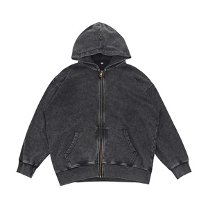 Hot Selling Custom Vintage Faded Distressed Terry Full <strong>Zip</strong> <strong>Hooded</strong> 360g Oversized Hoodie for Women Street Hip Hop Outfits - Product Image 5