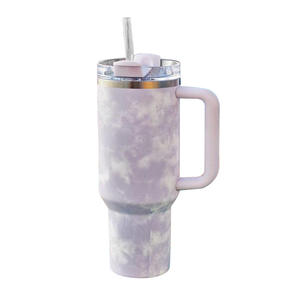 Mug isotherme double paroi tie-dye 40oz avec paille, isolation sous vide pour boba, poignée intégrée, style américain, pour voiture et voyage, pour boissons froides - Product Image 5