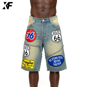 شورت جينز رجالي فضفاض مطرز بغسيل حمضي من XUFEI، تصميم أصلي مخصص بطراز قديم، ملابس الشارع للرجال - Product Image 1