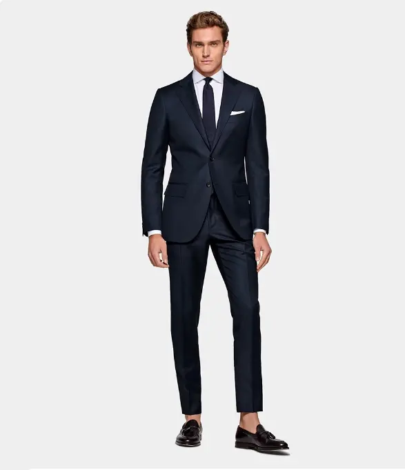 MTM Custom Mens Single Breasted Suit Bespoke Business Casual Navy Blue British Style Suit