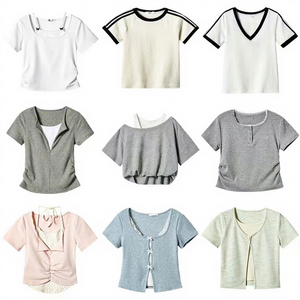 เสื้อยืดผู้หญิงผ้าฝ้ายคุณภาพสูงสำหรับฤดูร้อน ดีไซน์ลำลองแขนสั้น ประดับขนนกและลายปะ เหมาะสำหรับวัยรุ่น - Product Image 1