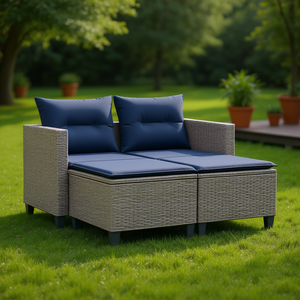 Sofá de Ratán Sintético Gris de 2 Plazas para Patio con Taburetes, Muebles de Jardín para Exteriores, Diseño Contemporáneo - Product Image 2