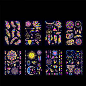 Vente chaude Autocollants temporaires lumineux réactifs aux UV pour le corps en papier imperméable, effet néon, brillance dans le noir, <span class=keywords><strong>tatouage</strong></span> temporaire pour le visage, le corps, les fêtes - Product Image 4