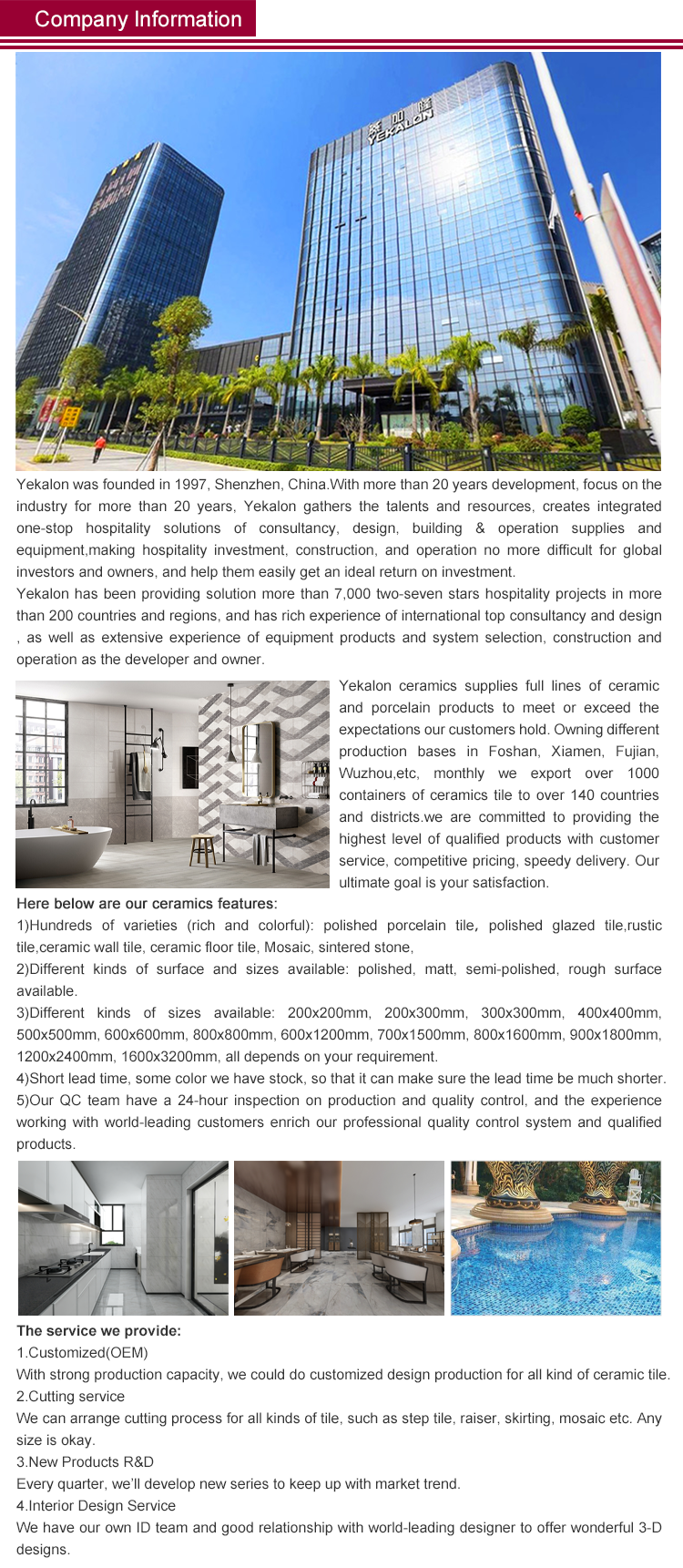 Outdoor or Indoor Glazed PorcelainTile Floor External Interior Wall Tile Polished Glazed Tiles