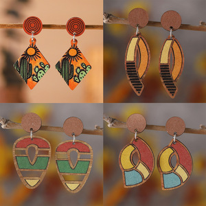 ต่างหูจี้กลวงลายทางเรขาคณิตโบฮีเมียนสำหรับผู้หญิงทำจากอัลลอยด์ทันสมัย1247ไม่ก่อให้เกิดอาการแพ้ - Product Image 5