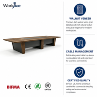 Mesa de Conferencia Rectangular Moderna con Gestión de Cables, Mueble de Sala de Juntas con Acabado de Madera, Certificación BIFMA, Escritorio de Oficina Grande