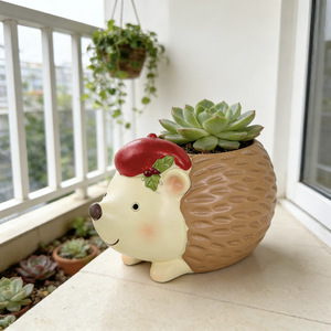 Macetas de cerámica con diseño de gato y conejo, con plantas, decoración de escritorio para uso en interiores, estilo de dibujos animados en porcelana esmaltada - Product Image 4