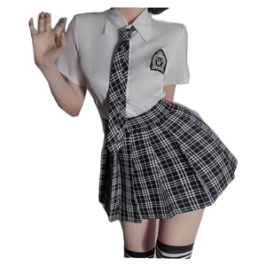 Sexy Schoolgirl Lingerie Plaid Skirt JK Uniform Cosplay <b>Costume</b> Open Crotch Role Play Set Polyamide Breathable Wholesale - Product Image 1