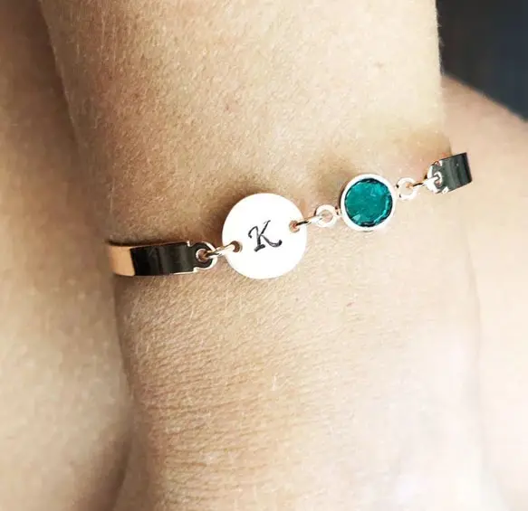 Zooying Fashion Jewelry Personalized Birthstone Child Initial Letter Bracelet Mothers Day Gift