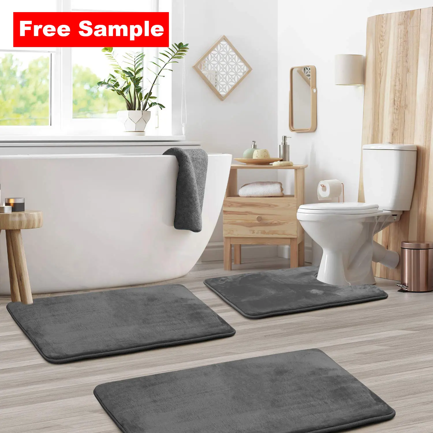 Large Black Bath Mat Set 5pcs Bathroom Rug Contour Toilet Lid Cover Memory Foam 
