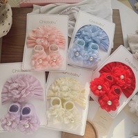 Conjunto de Gorro y Calcetines para Bebé Recién Nacido con Diseño de Flor de Perla, Calcetines de Algodón para Bebés Niñas, Venta al Por Mayor