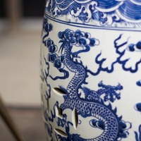 Nouveau tabouret tambour en céramique de porcelaine bleue et blanche de style antique chinois, support à fleurs pour balcon, chaise de décoration pour salon, tabouret à chaussures