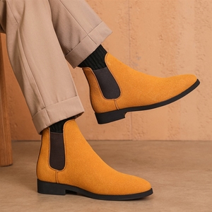 Bottes en daim pour hommes, style britannique, avec bande élastique classique à la cheville, décontractées pour hommes - Product Image 3