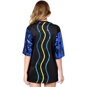 Femmes Mode Glitter Sequin Eye Manches Courtes Lâche Long T Dree Sequin Jersey Basketball - Product Image 5