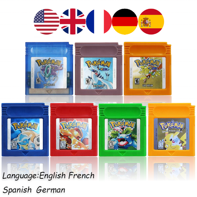 USA/EUR/ESP/FRA/NOE GBC for Game Boy Color Cartridge Bundle Red/Blue/Crystal/Gold/Silver/Yellow/Green Video Game Card