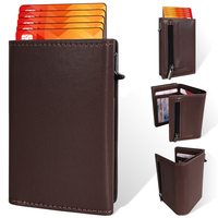 Dompet Lipat Tiga Minimalis Anti-RFID dari Aluminium PU dengan Mekanisme Geser Samping, Penutup Magnetik, dan Kantong Resleting untuk Pria