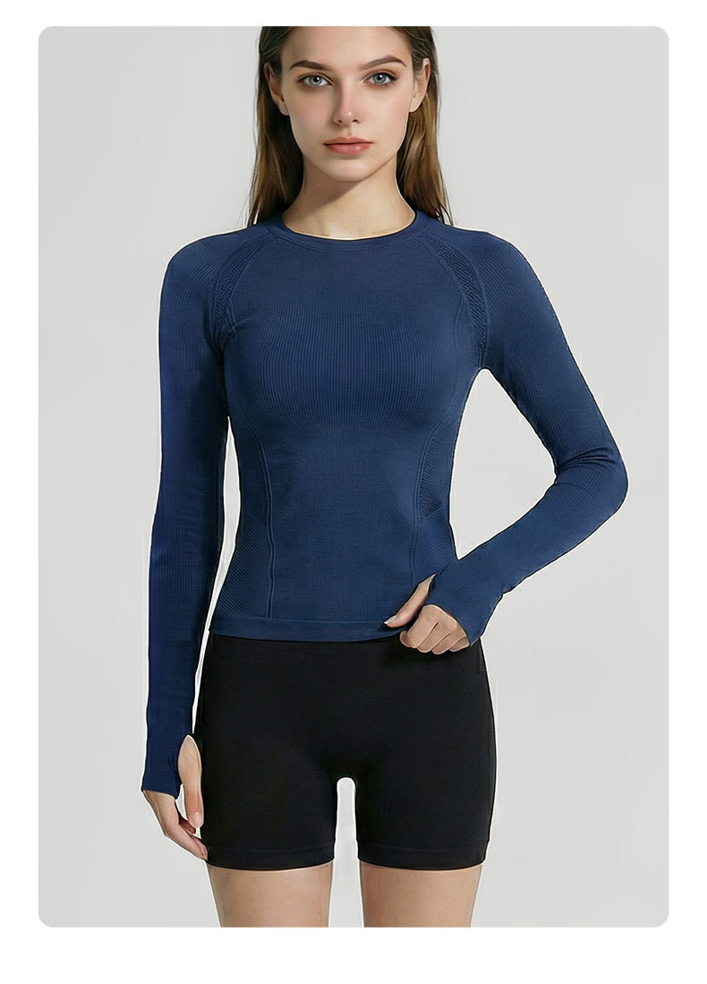 Slim-fit Sporty Yoga Top for Women Long-Sleeved Breathable Soft Quick-Drying Spandex/Nylon Solid Pilates Sports Fitness Wear
