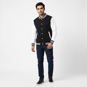 Veste de baseball pour homme en coton 100% respirant avec broderie personnalisée et blocs de couleur - Product Image 1