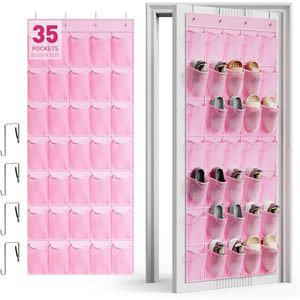 Organizador de zapatos para colgar sobre la puerta, 35 bolsillos, malla transpirable, almacenamiento colgante para zapatos con 4 ganchos metálicos para montaje en la pared detrás de la puerta - Product Image 1