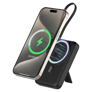 Vente directe d'usine, <span class=keywords><strong>batterie</strong></span> <span class=keywords><strong>externe</strong></span> portable 20W 10000mah, magnétique, sans fil, 15W, câbles intégrés, support pliable - Product Image 5