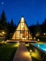 Cabane préfabriquée en bois massif, maisonnette triangulaire moderne modulaire pour hôtel, appartement, complexe hôtelier, glamping, villa de vacances