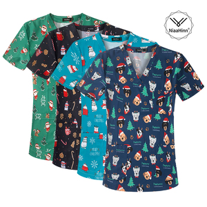 100% algodón elástico Scrub Tops uniformes médicos impreso Scrubs Top quirúrgico médico Scrubs uniforme - Product Image 2