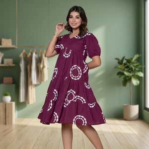 Elegante Vestido Estampado de Cuello Redondo y Corte en A para Mujer, Ecológico, 100% Algodón, Cintura Natural - Product Image 2