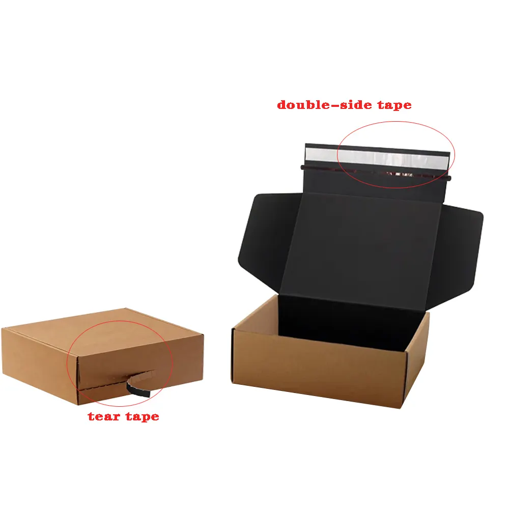 Hot Sale Wellpappe Self Seal Post Kraft Mailing Box Kunden spezifische Logo Versand boxen mit Reiß verschluss Tear Strip für kleine Unternehmen