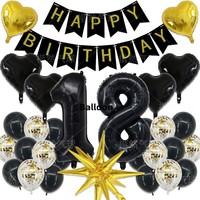 Ensemble de ballons d'anniversaire noirs et dorés pour femmes de 10, 18, 20, 25, 30, 31 ans, fournitures de fête avec décoration HAPPY BIRTHDAY