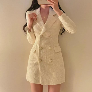 Z-1112 Vente en gros Nouvelle collection Automne 2026 Robe pour femme en tweed épais à manches longues, double boutonnage, cintrée, style élégant - Product Image 3