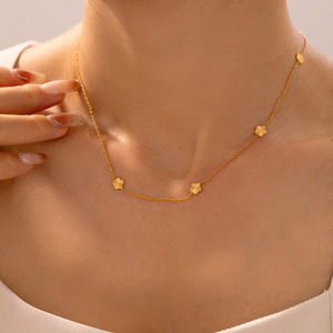 Steel <b>Statement</b> Choker <b>Necklace</b> for Women | 18K Gold Plated Wrinkled Flower Pendant | Unique & Trendy Design - Product Image 2